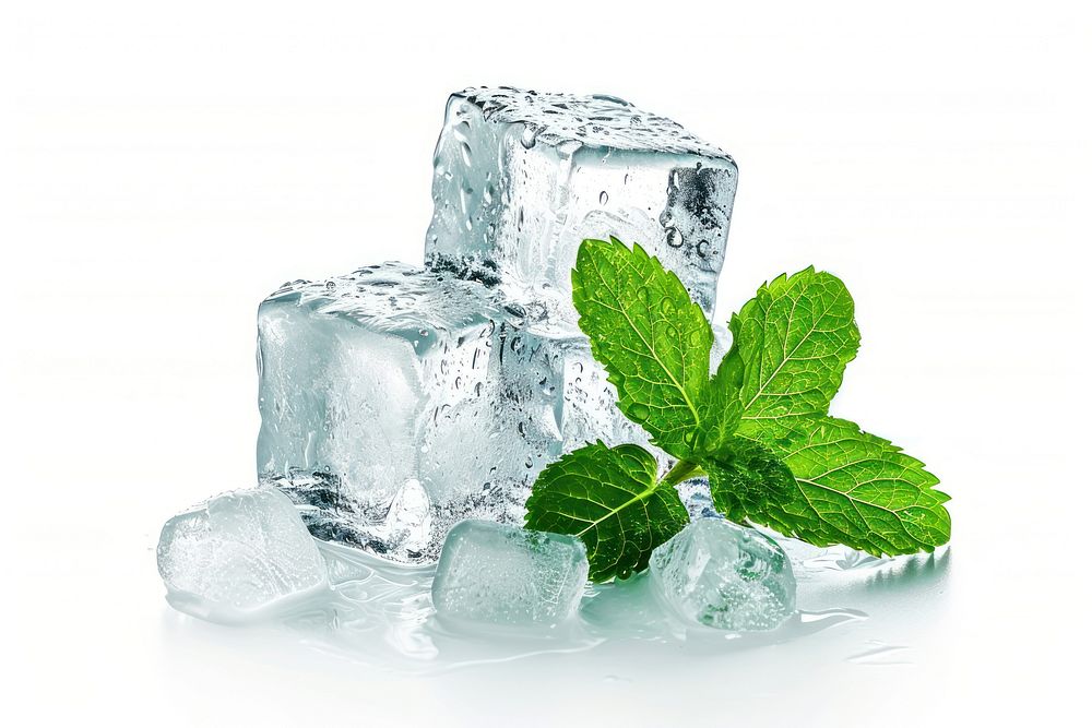 Ice cubes with mint leaves plant herbs leaf.