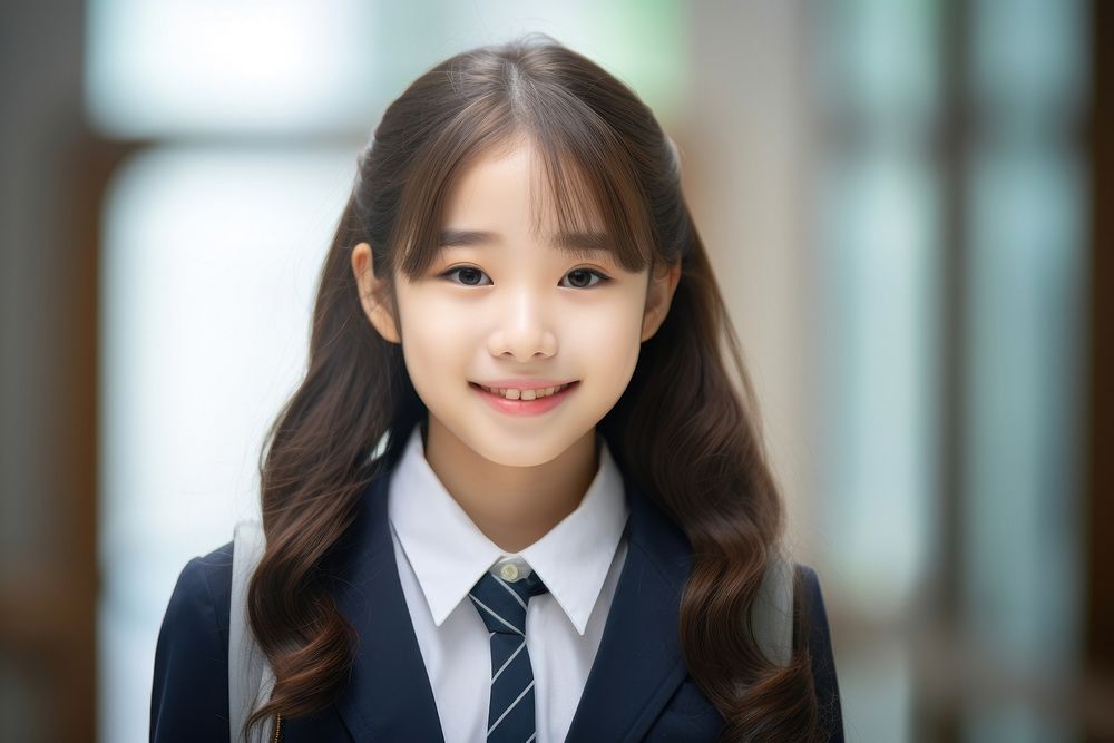 Young Korean girl student smiling looking.