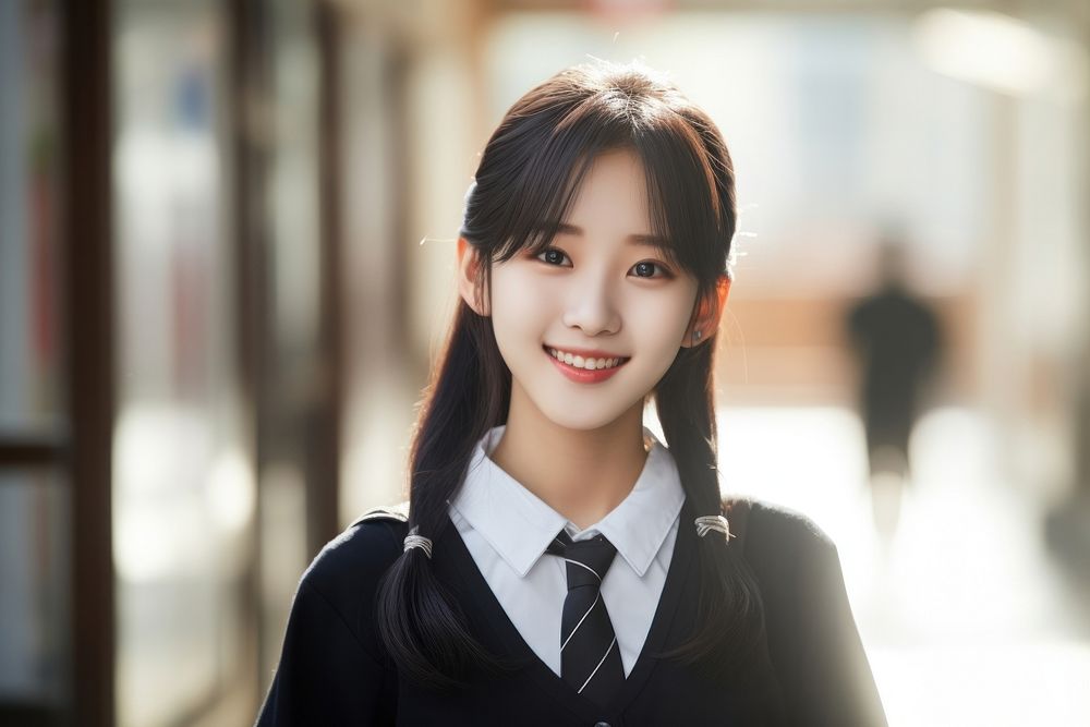 Young Korean girl standing student smiling.