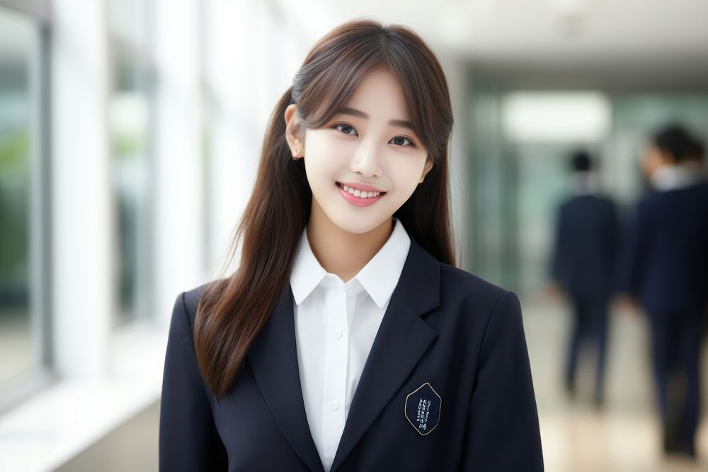 Young Korean girl standing portrait uniform.