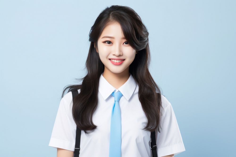Highschool korean Student girl student smile happy.