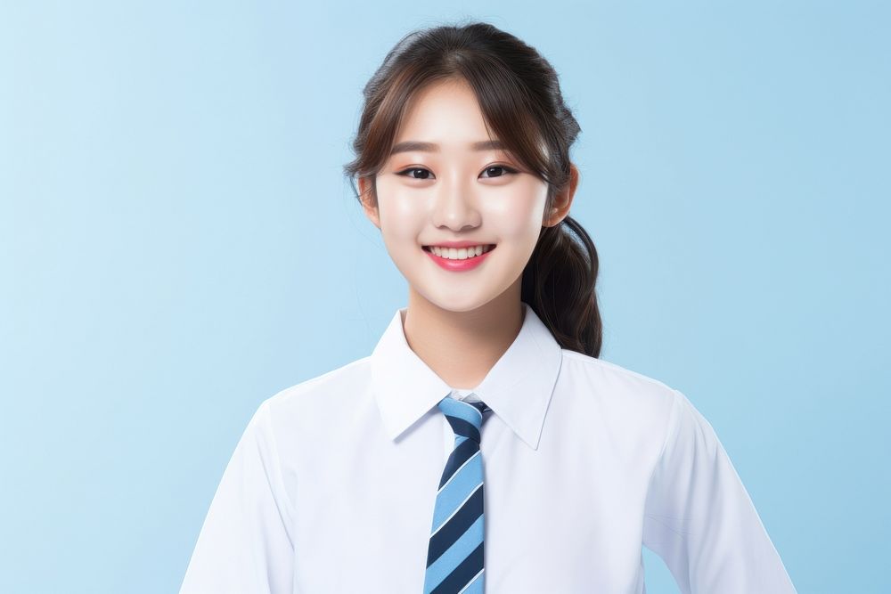 Highschool korean Student girl smile happy blue.