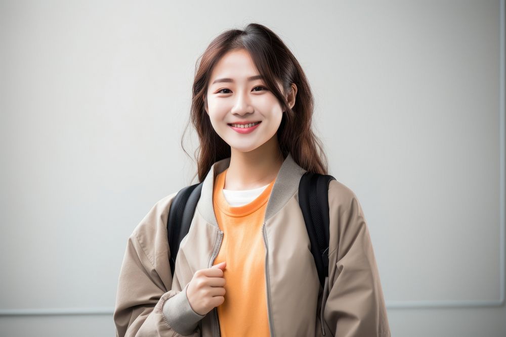 Happy Hong Konger Student girl Posing jacket adult smile.