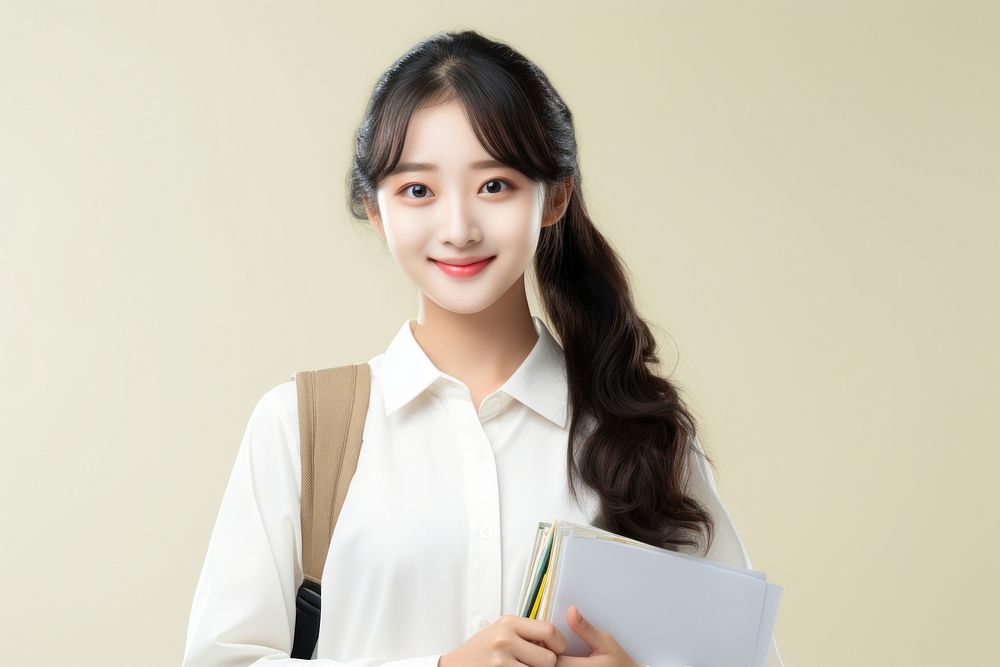 Happy Korean Student Girl smile happy hairstyle.