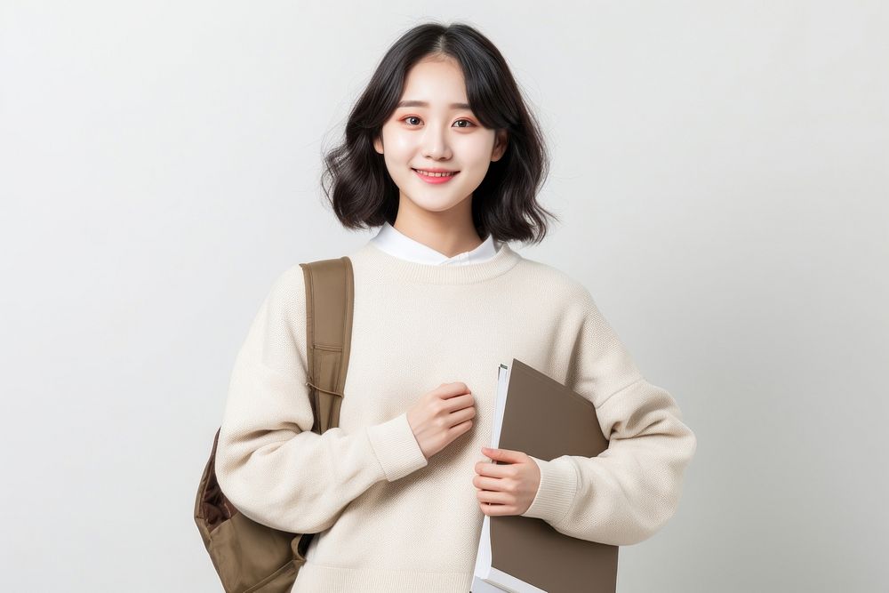 Happy Korean Student Girl sweater smile happy.