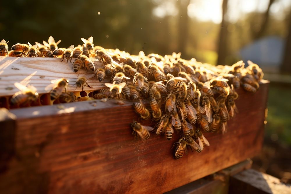 Swarm of honeybees beehive insect animal.