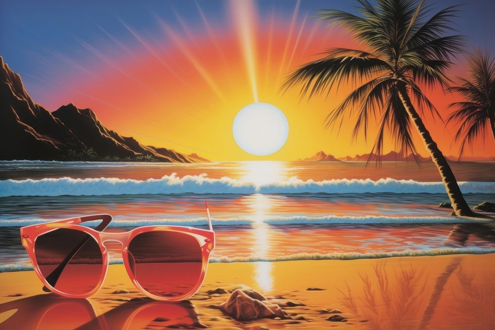Beach sunglasses outdoors sunset.