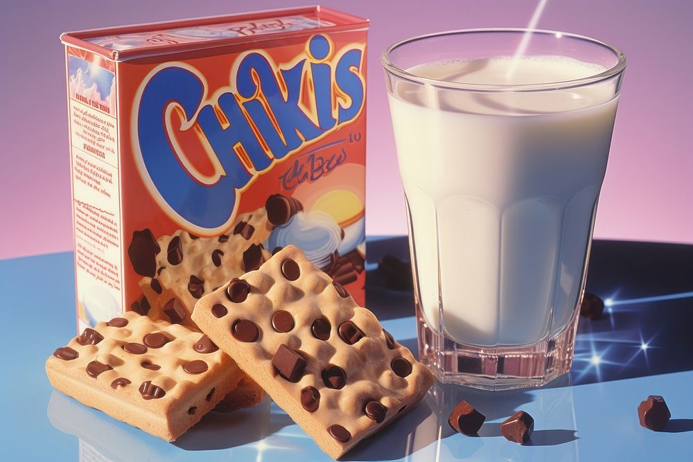 Milk and chocolate chips drink dairy food.