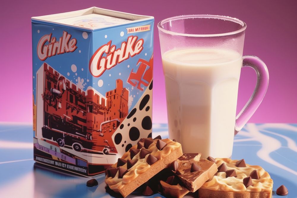 Milk and chocolate chips dairy drink food.