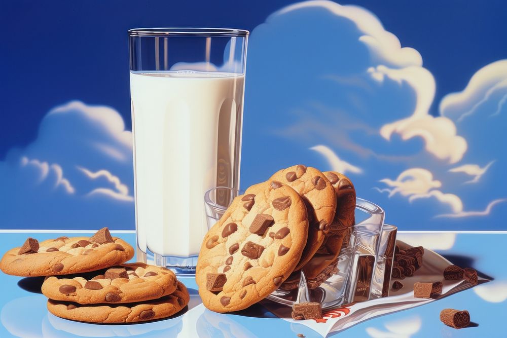 Milk and chocolate chips biscuit cookie dairy.