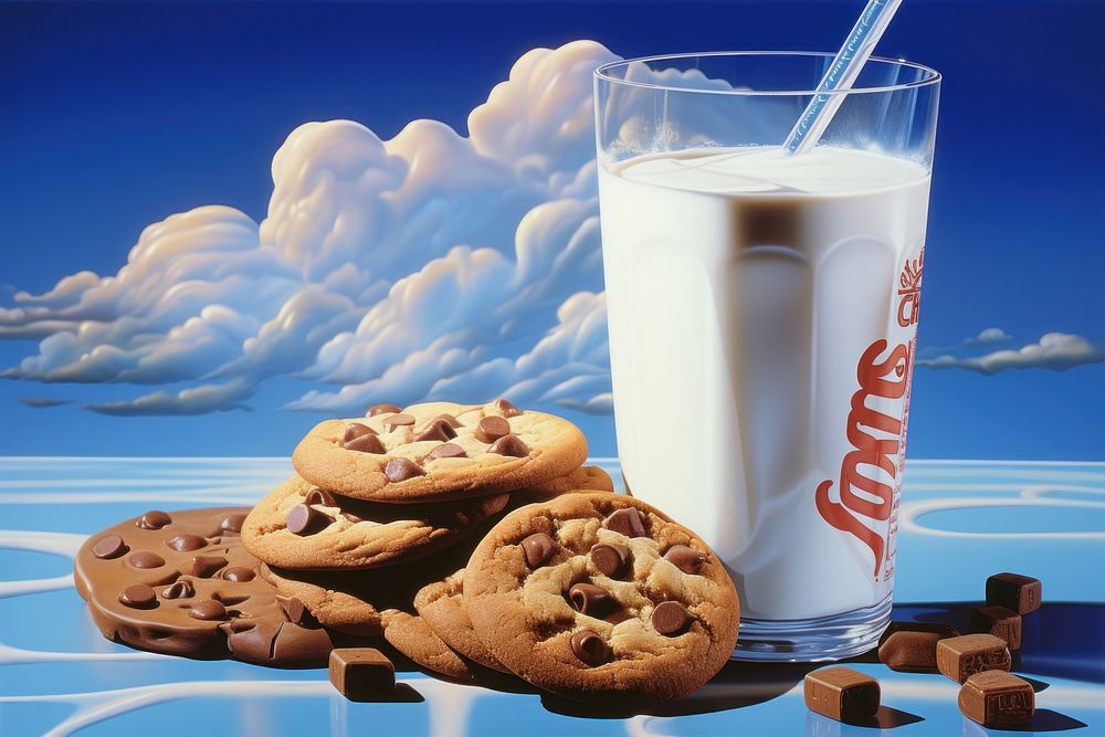 Milk and chocolate chips dairy drink food.