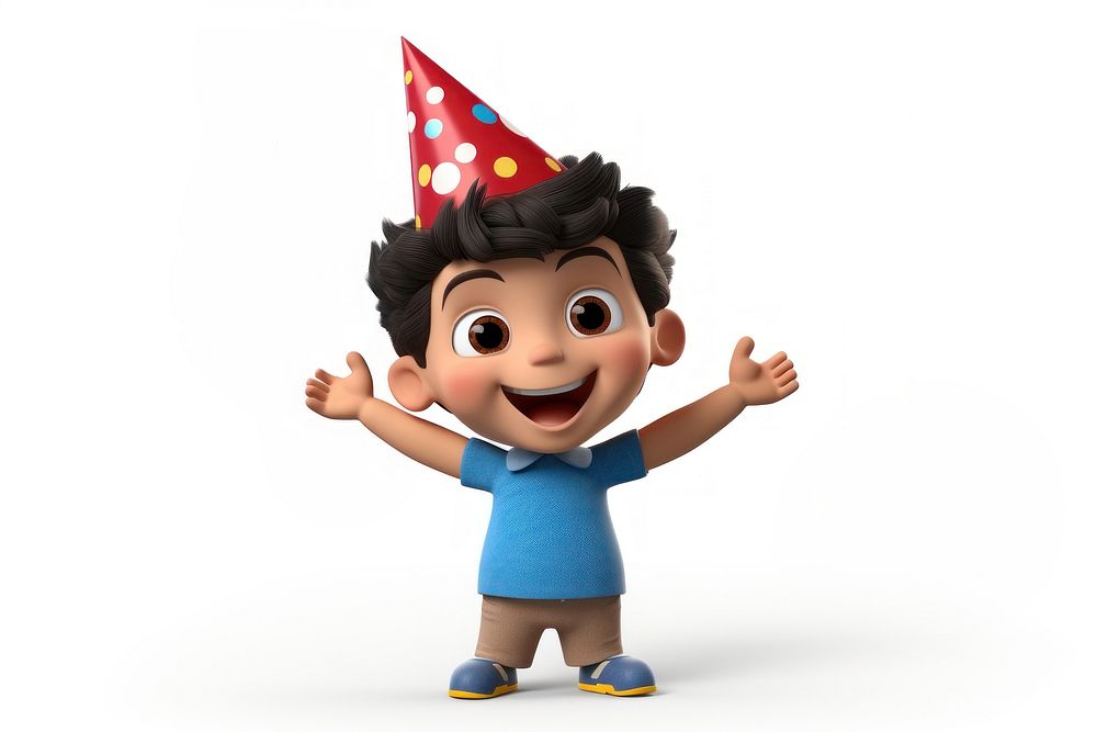 Boy wearing party hat celebration white background representation.