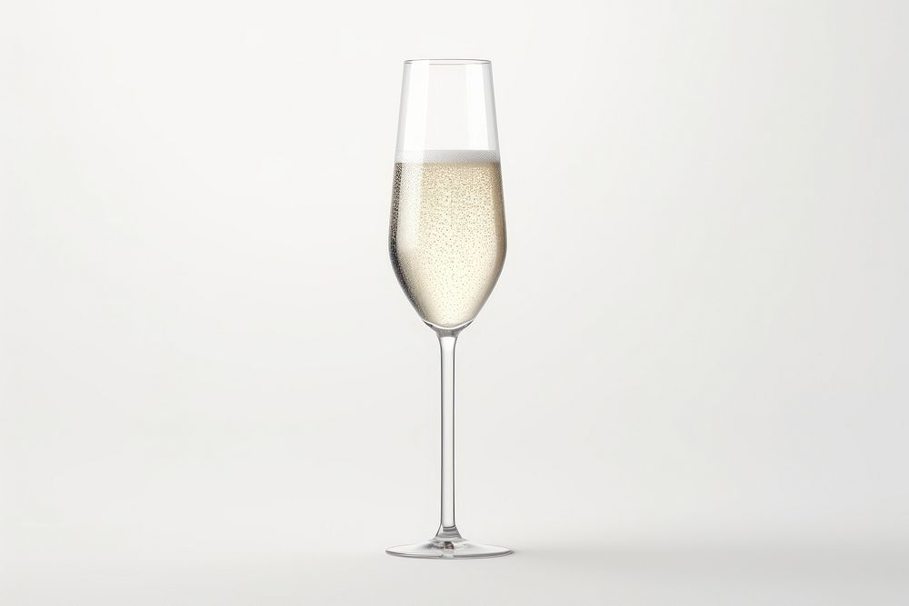 Champagne glass transparent glass drink wine white background.