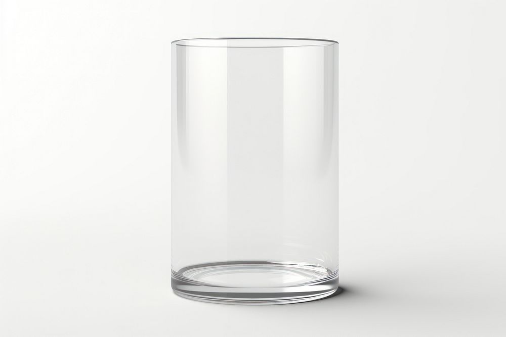 Cylinder transparent glass vase white background refreshment.