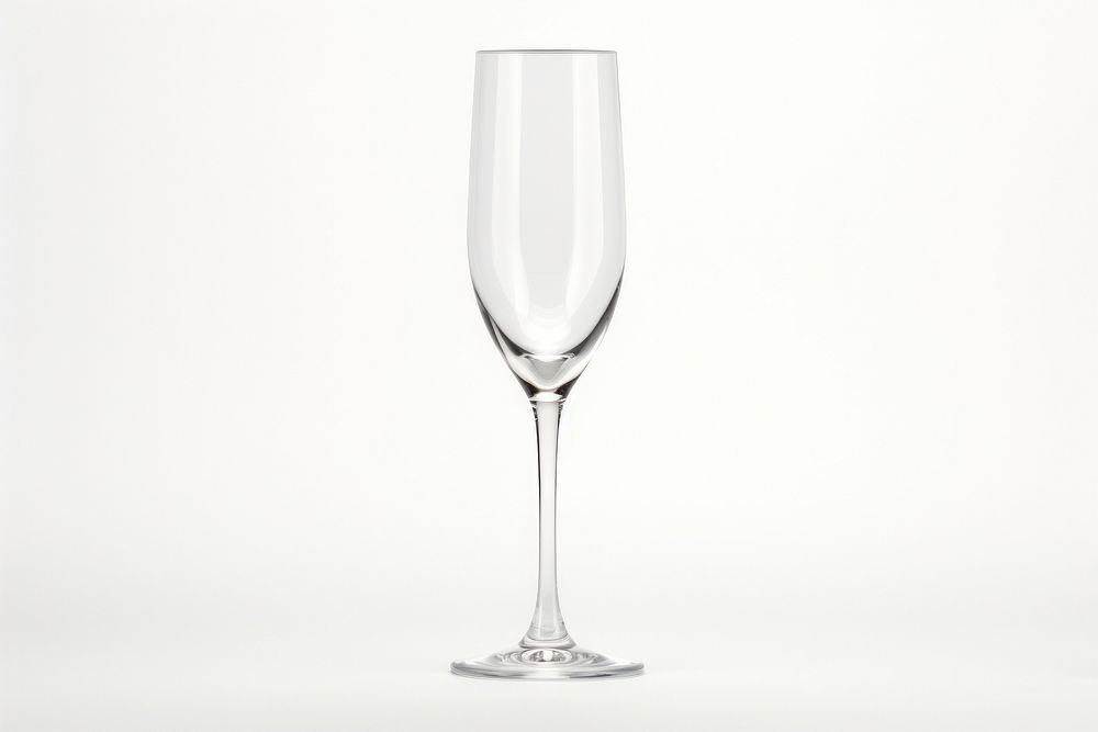 Empty champagne glass transparent glass drink wine white background.