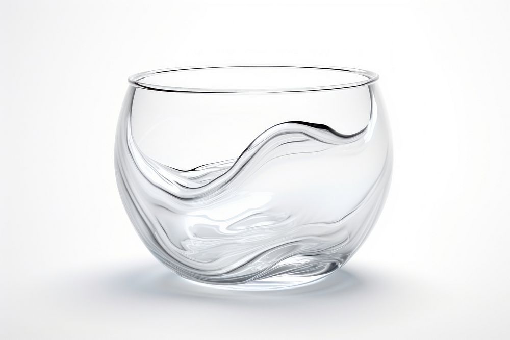 Fluid transparent glass white vase white background.
