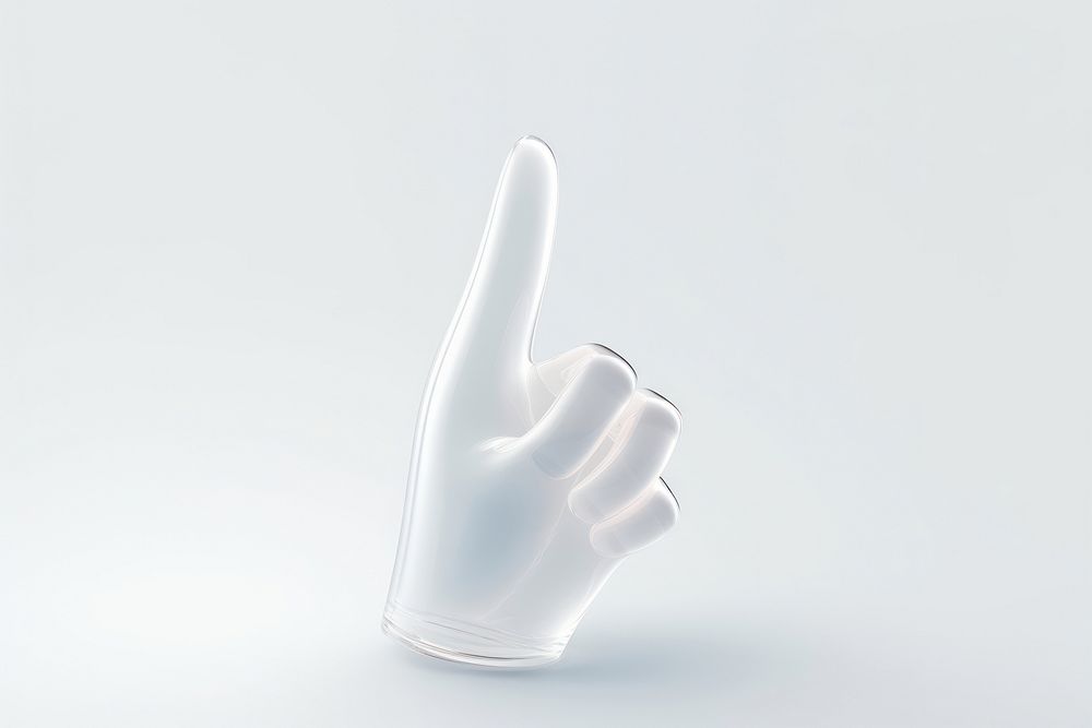 Hand cursor transparent glass finger white white background.