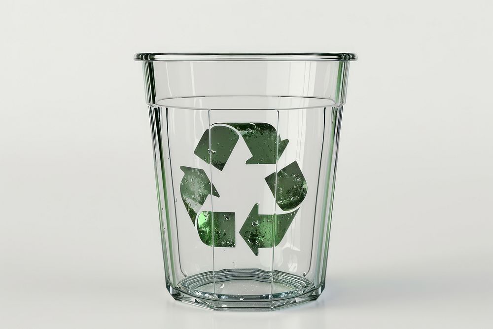 Recycle icon glass transparent white background.