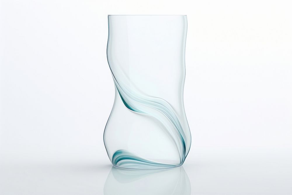 Wavy transparent glass vase white background simplicity.