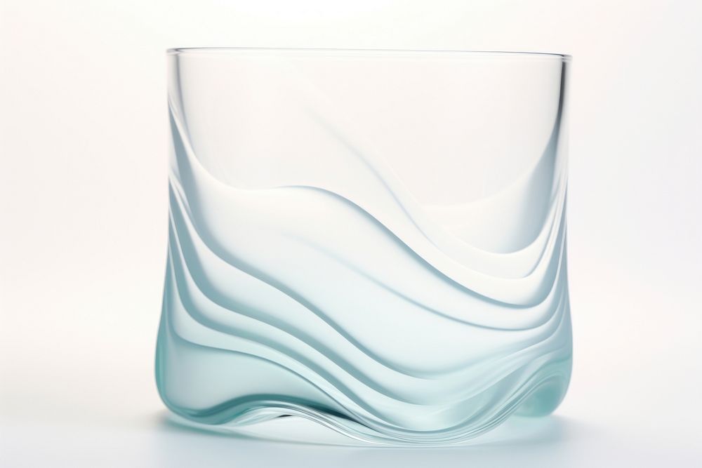 Wavy transparent glass vase white background refreshment.
