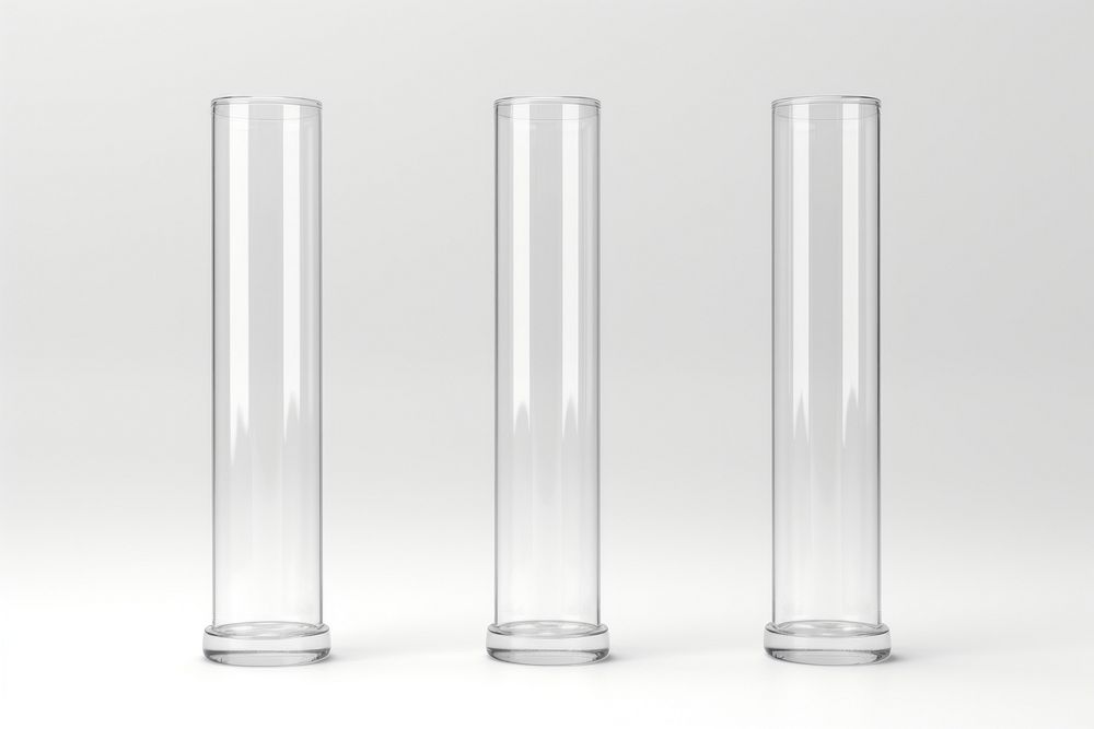 Test tube transparent glass cylinder vase white background.