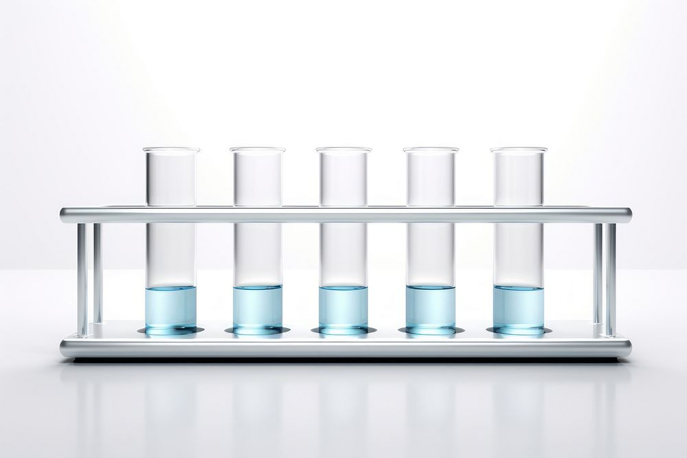 Test tube transparent glass white background biotechnology biochemistry.