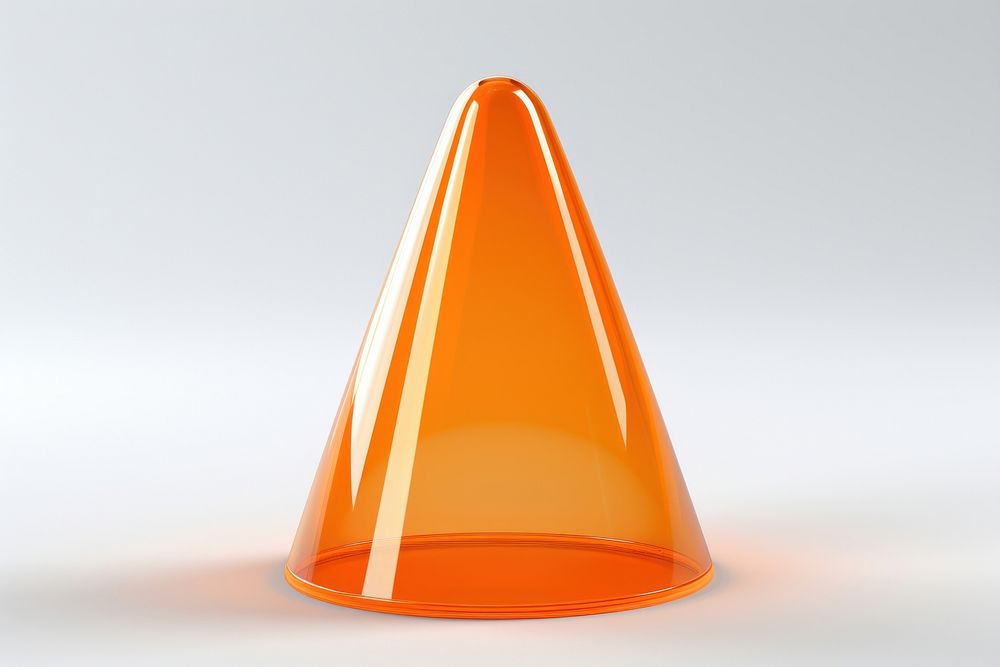 Traffic cone transparent glass white background protection lighting.