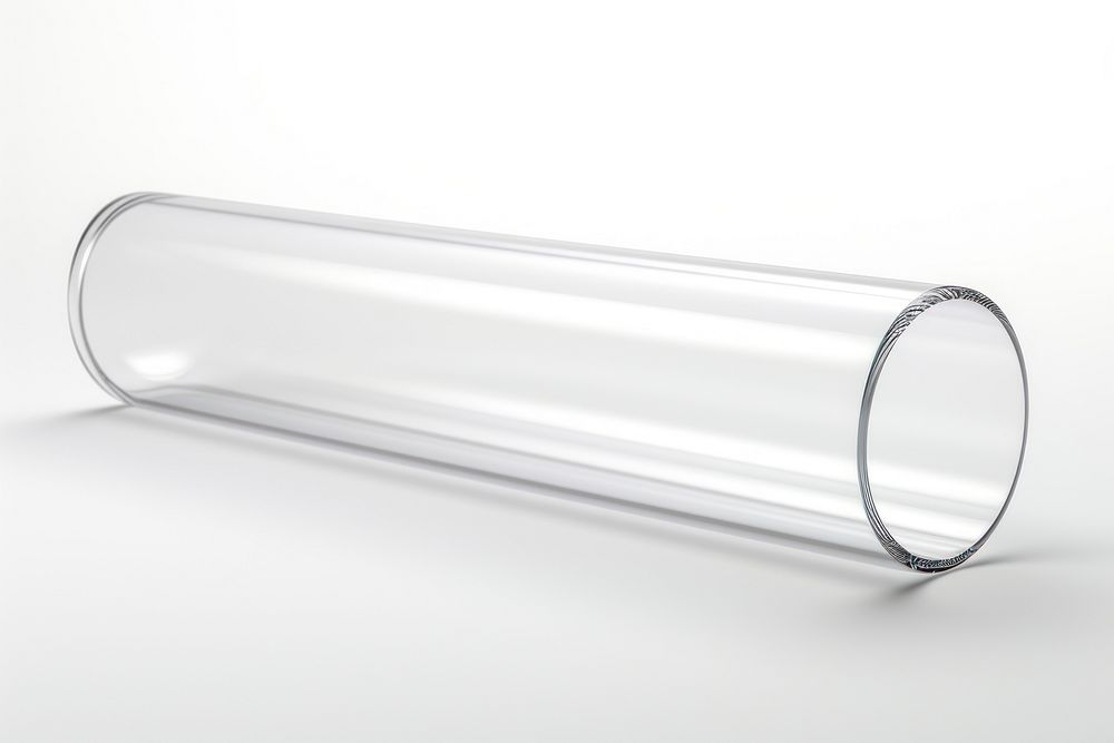 Tube transparent glass cylinder white background drinkware.