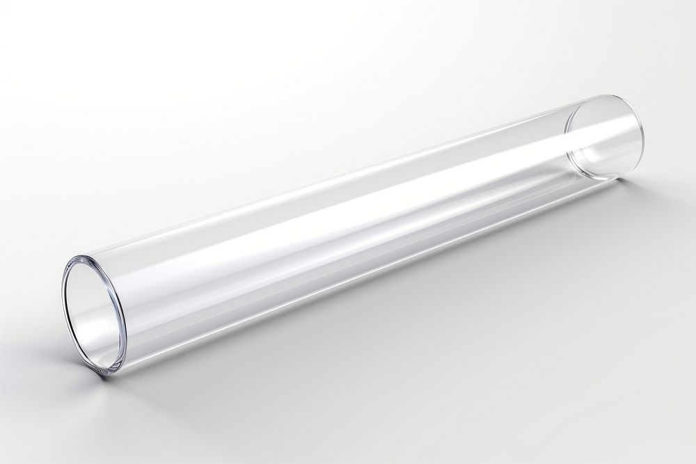 Tube transparent glass cylinder white background aluminium.