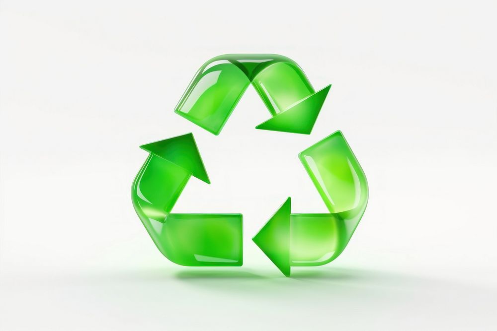 3d rendering cute recycle icon green grass white background.