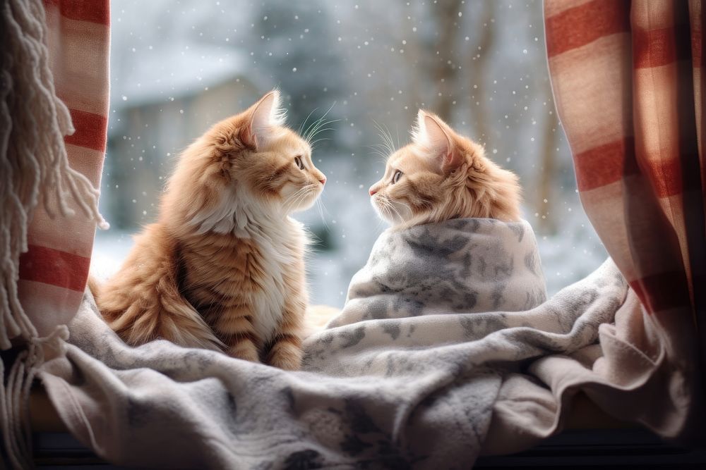 Cats window blanket mammal.
