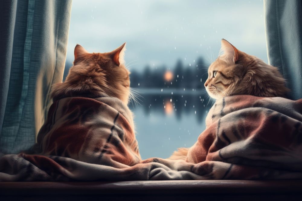 Cats window sitting blanket.