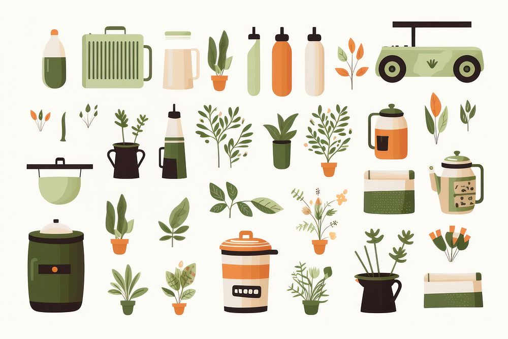 Vector eco goods flat illustration plant herbs arrangement.