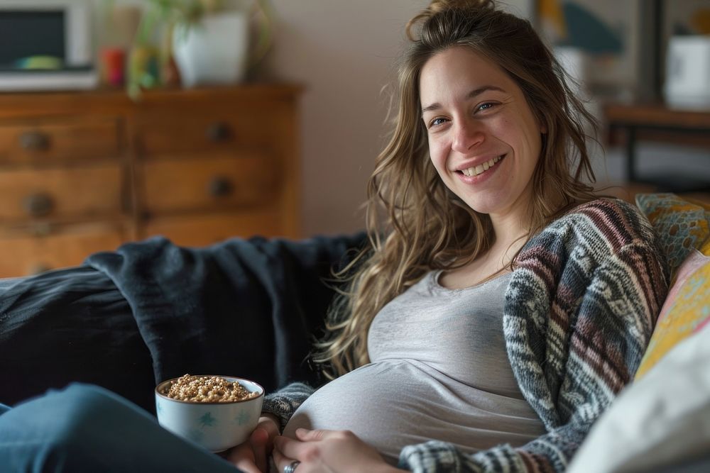 Pregnant british woman smiling sitting smile.