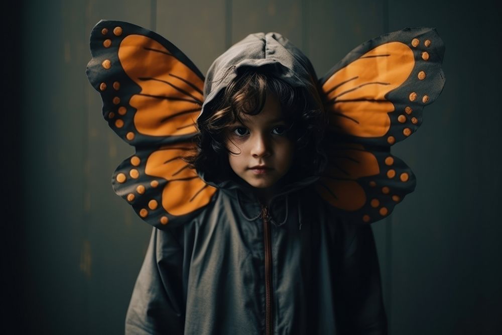 Kid wearing butterfly costume photography portrait halloween.