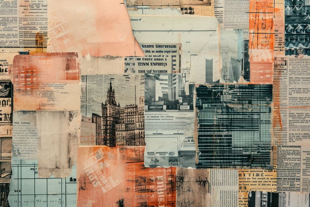 A cityscape collage backgrounds skyscraper.