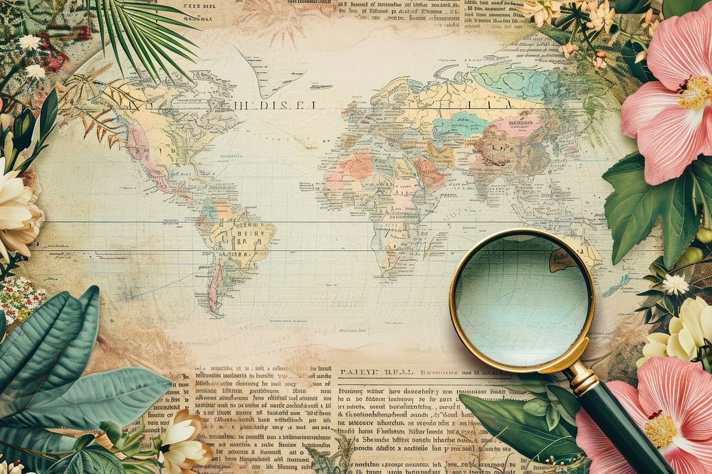 Magnifying glass map flower paper.