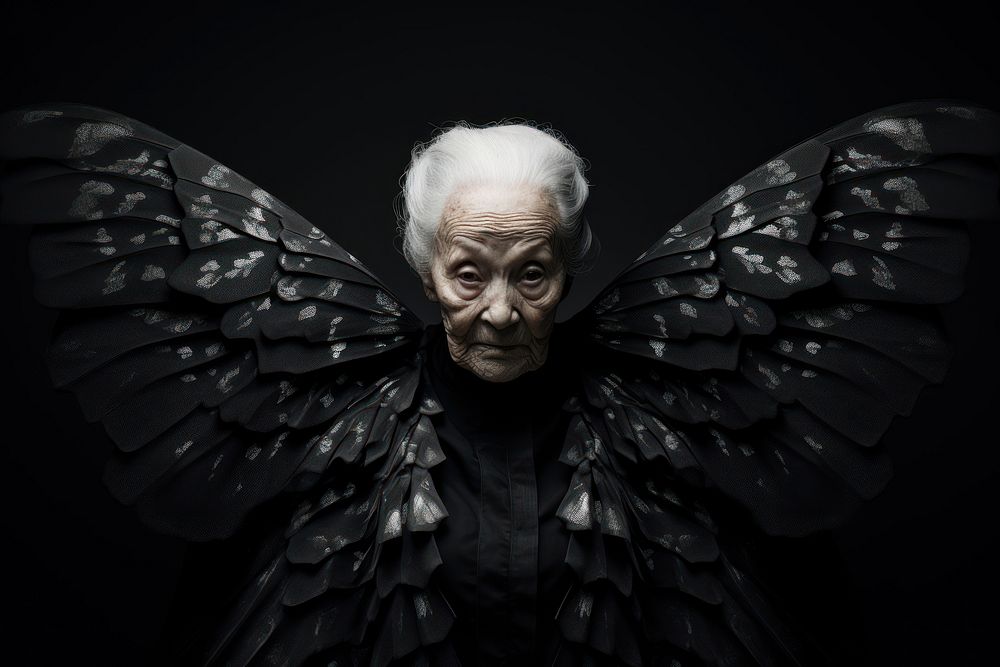 Old woman wearing butterfly costume photography portrait adult.