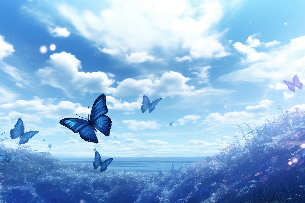 Blue butterfly background sky outdoors nature.