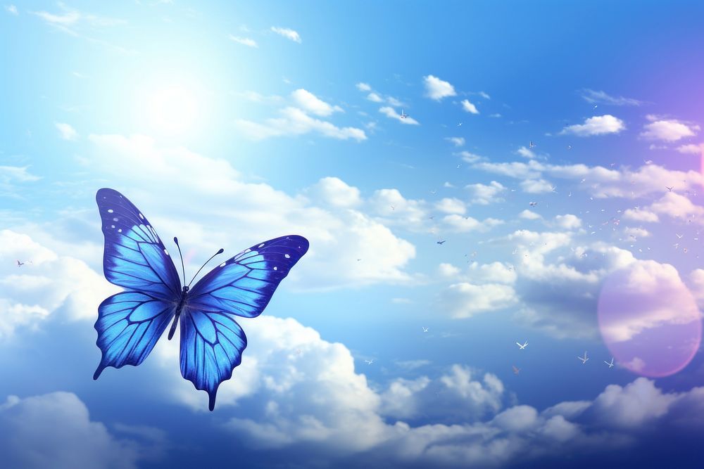 Blue butterfly background sky sunlight outdoors.