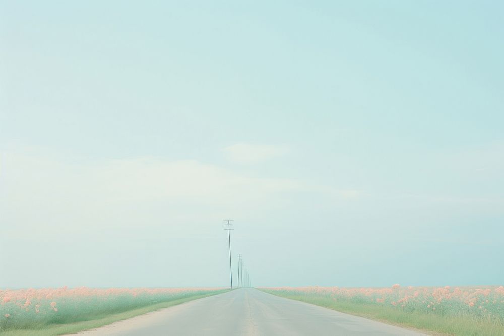  Dreamy pastel country road and power lines background outdoors horizon highway. AI generated Image by rawpixel.