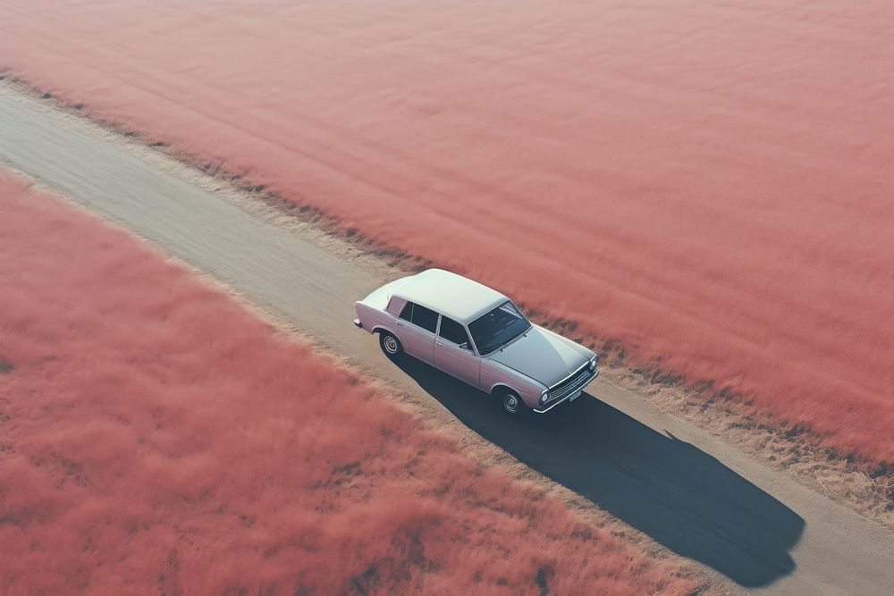  A car parked in the middle of a tall grassy hill background vehicle transportation tranquility. AI generated Image by…