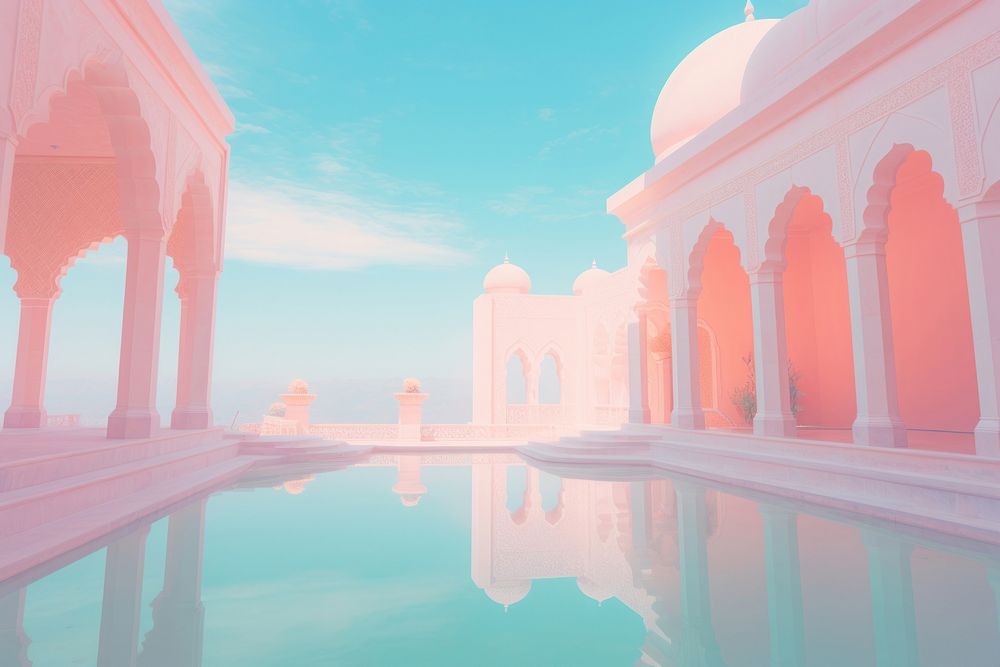  Inside a mosque with intricate designs background architecture building outdoors. AI generated Image by rawpixel.