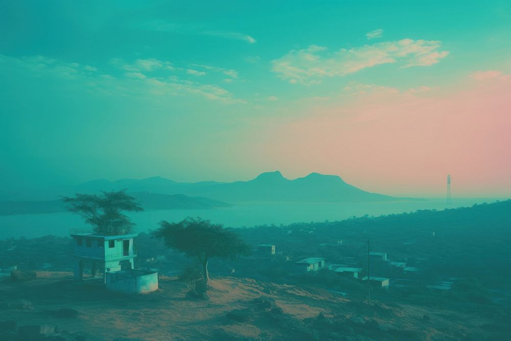  Small a village in India background architecture outdoors horizon. AI generated Image by rawpixel.