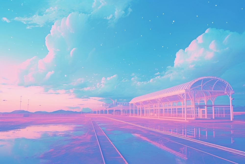 Train station in space background architecture outdoors nature. AI generated Image by rawpixel.
