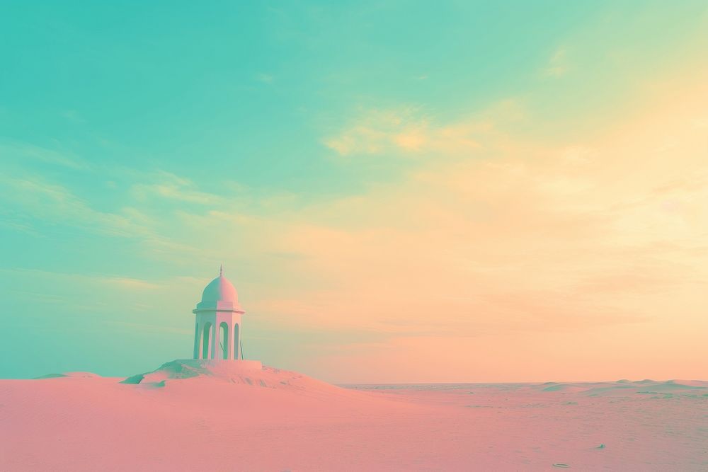  Isolated mosque on a Sandy Dune in Saudi Arabia background outdoors horizon nature. AI generated Image by rawpixel.