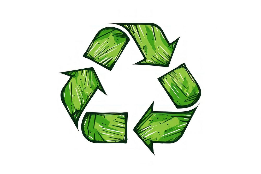 Doodle drawing recycle icon plant grass green.