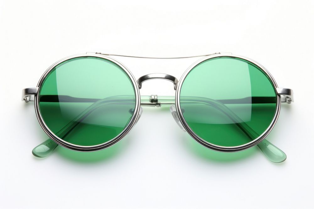 Fashionable sunglasses fashion green white background.
