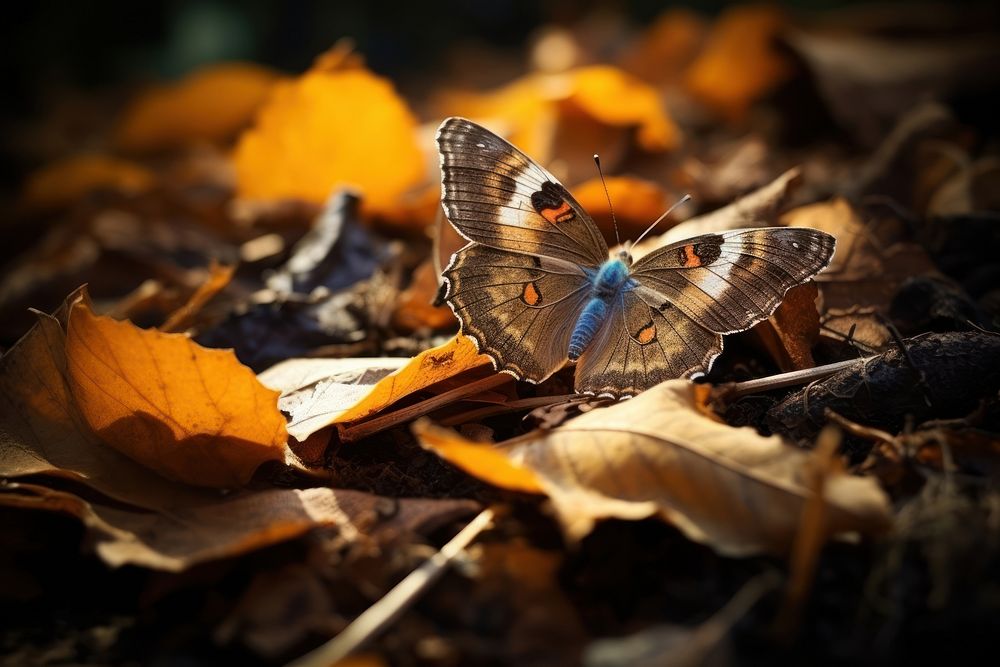 Macro photo Dead Leaves Butterfly butterfly wildlife nature.