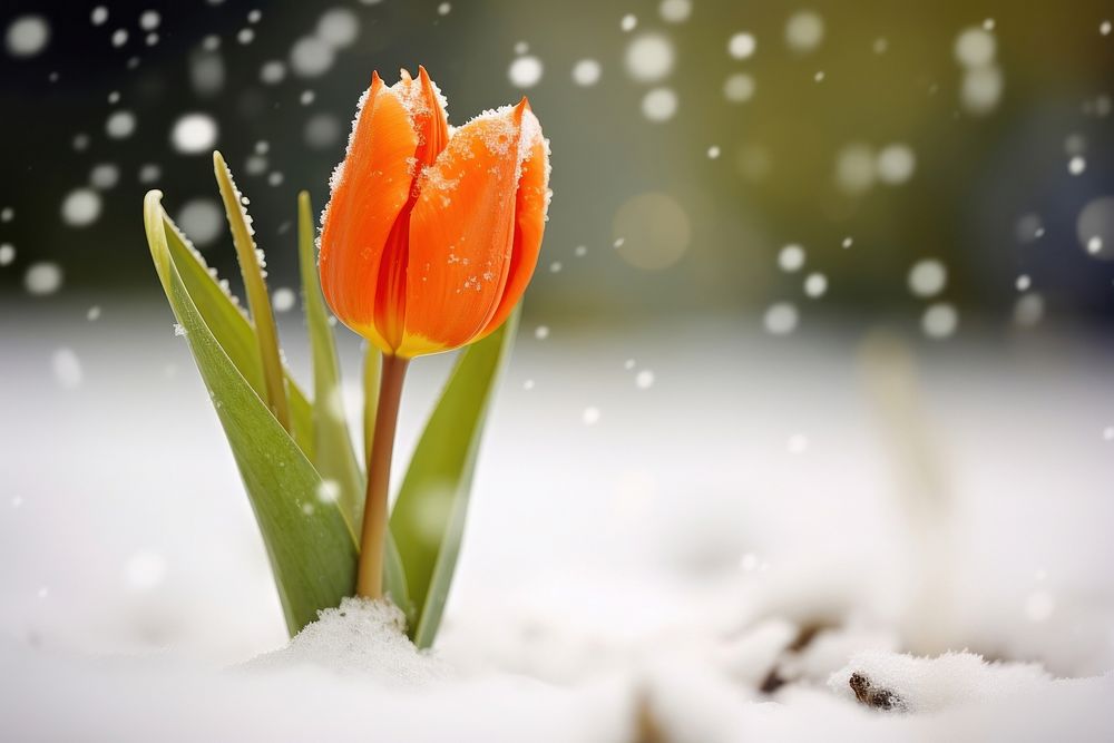 Tulip coverd by snow outdoors blossom nature.